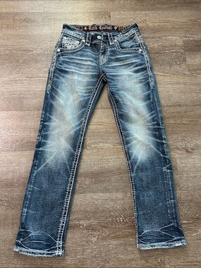 Rock Revival Faded Blue Embroidered Pocket Jeans